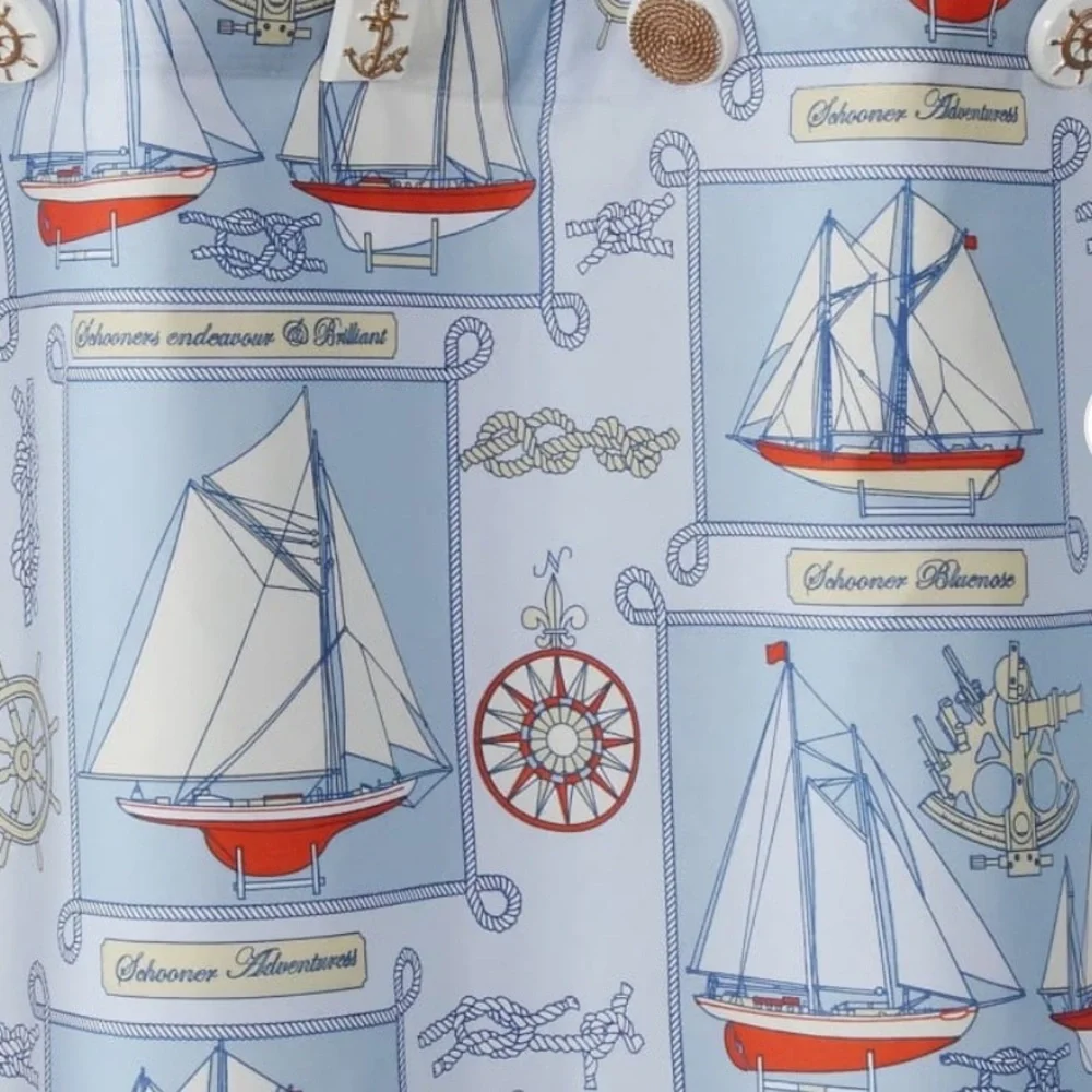 Ocean sea life shower curtain theme schooner sailboat anchor rope knots euc
